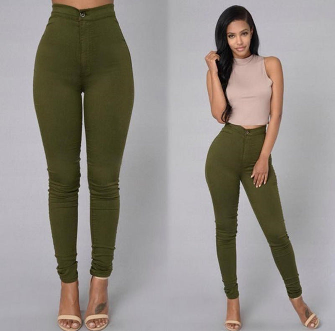 Casual Pants For Women High Waist Stretch Slim Trouser Skinny Candy Color Jeans